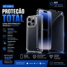 Kit Capa e Película Flexível iPhone X XS XR 11 12 13 14 15 16 17 Pro Max Proteção de Tela