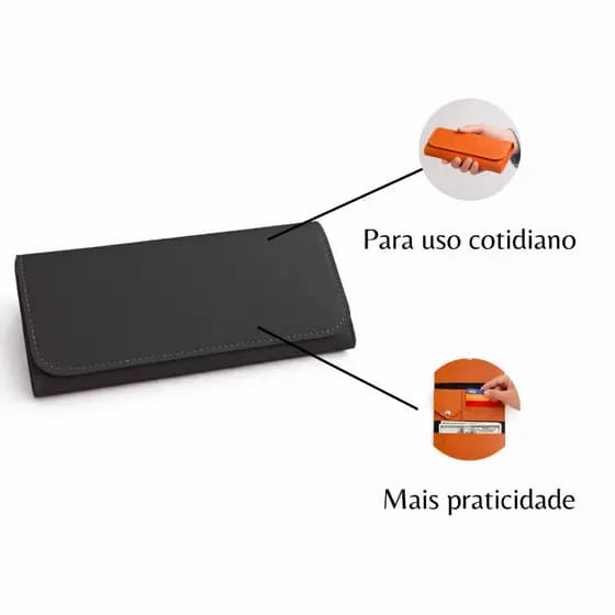 Carteira Feminina de Couro Sintético Preto Porta Cartão