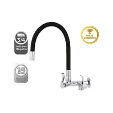 Torneira Parede Cozinha Saida Maquina Lavar Louça Roupa Tubo Flexivel Preto Economica Funcional Moderna Resistente