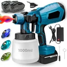 Pistola de Pintura Pulverizadora 21V Sem Fio 1000ml Portátil com 2 Baterias Alta Potência
