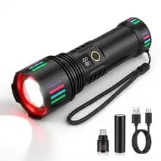 Lanterna Tática B-max LED Potente Recarregável USB-C com Zoom, 5 Modos de Luz  Alto Alcance Resistente à Água
