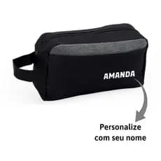 Necessaire de nylon com alça lateral e compartimento frontal Personalizada com Nome