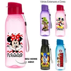 Garrafa Plástico Personalizada Com Nome Squeeze 700ml Escola Água Gelada Com Tampa