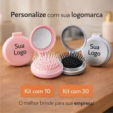 Escova de Cabelo com Espelho Portátil Redonda | Dobrável Compacta | Kit 10 ou 30 Unidades