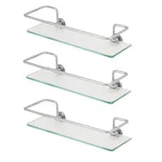 03 Portas Shampoo Reto Banheiro Vidro 6mm Suporte Shampoo