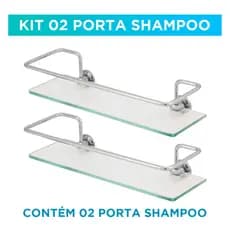 Kit 02 Portas Shampoo Reto Banheiro Vidro 6mm Suporte Shampoo