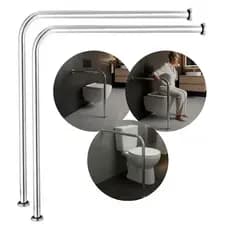 Kit 2 Barras Ou Alça de Apoio em L 60x60cm Para Vaso Sanitário Corrimão PNE Para Deficiente Idosos