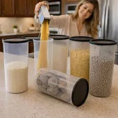 Kit Potes Plásticos Redondos e Transparentes 2,5 litros Cozinha Organização Alimentos Mantimentos