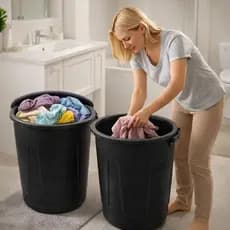 Kit 2 Peças: Baldes Grandes 60L com Tampa para Roupas Sujas preto