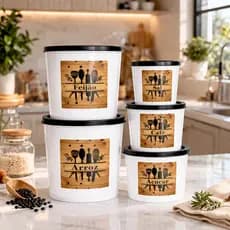Kit Potes De Mantimentos Para Cozinha 5 potes Plastico  Preto x madeirado