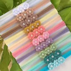 Kit com 10 faixinhas mini flores 3D para bebês rn tiara laços infantil 0 a 18 meses