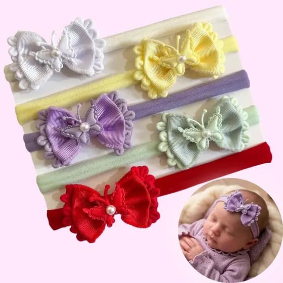 Kit Gravata Jardim Encantado com 5 faixinhas infantil laços para bebês rn 0 a 18 meses