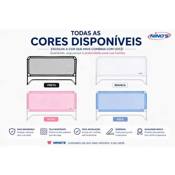 Grade Proteção De Cama Box - Dobrável - Resistente - Ninos