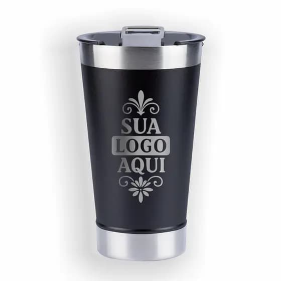 Copo 473ml Térmico Inox Preto Personalizado – Gravação a Laser Nome Logo ou Time