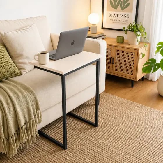 Mesinha Lateral e Apoio de Sofá Para Notebook Home Office - Pérola / Preto - Decore Agora.