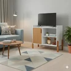 Rack Bancada  Moderno MDP Pé de Madeira para TV até 32 Polegadas Off White Cedro