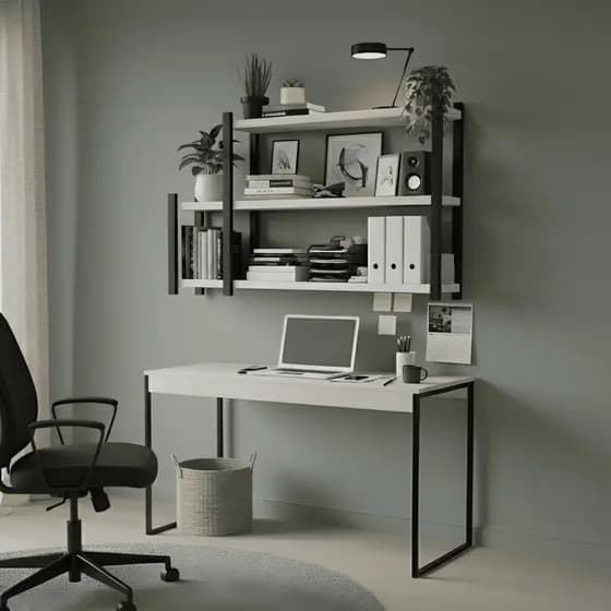 Kit Escrivaninha 90cm + Prateleira Branco Suspenso MDF Industial Organizador