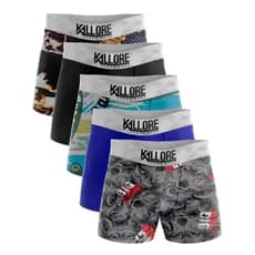 Kit 10 Cueca Box Boxer Masculina Lisa ou Estampada Microfibra Adulto Cós Platinado
