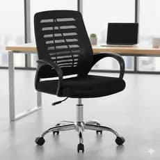Cadeira Office Giratória Mesh Preta Ergonômica com Ajuste de Altura