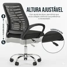 Cadeira Ergonômica Mesh Preta Giratória Escritório Confortável Ajustável