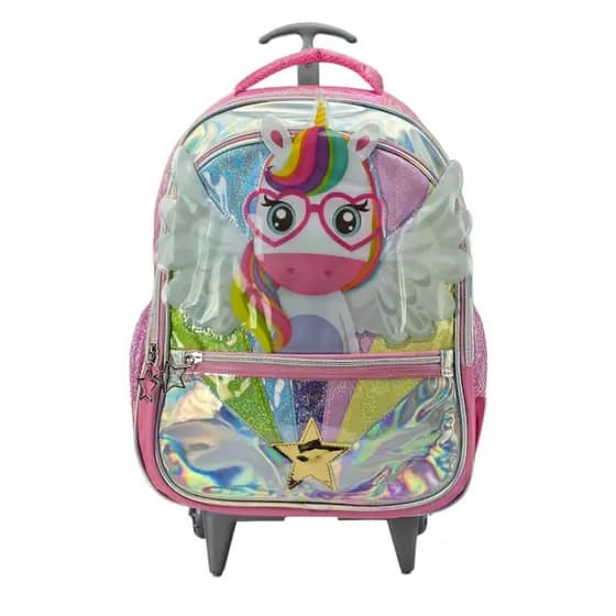 Mochila Infantil Com Rodinhas Unicórnio 3D