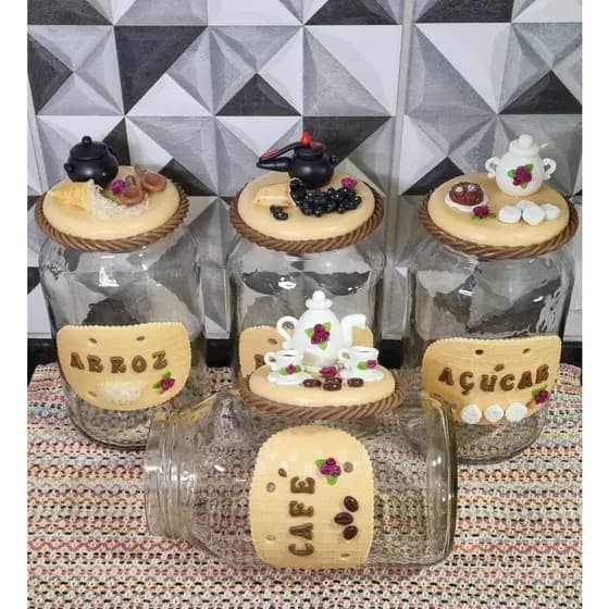 kit Pote para Mantimento  Arroz Feijão Café Açúcar - todos 3 litros