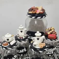 Conjunto cozinha preto - Potes de vidro 1 pote 3 litros 4 potes 600 ml decorados em biscuit