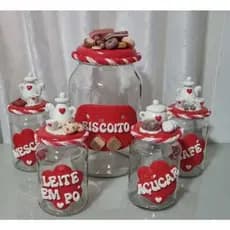 Pote vermelho para cozinha - kit para cozinha vermelho - pote biscoito cantinho do café decorado em biscuit