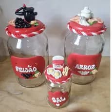Kit mantimento -  arroz e feijão pote 3litros - açúcar e sal 600ml vermelho