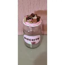 Pote para biscoito decorado em biscuit - detalhes rosa e branco