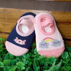 Kit 2 Pares Meias Sapatilhas Infantil Bebê Antiderrapante e Elástico