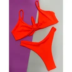 Conjunto biquini forrado com nó na frente calcinha asa delta tecido suplex moda gringa moda praia verão
