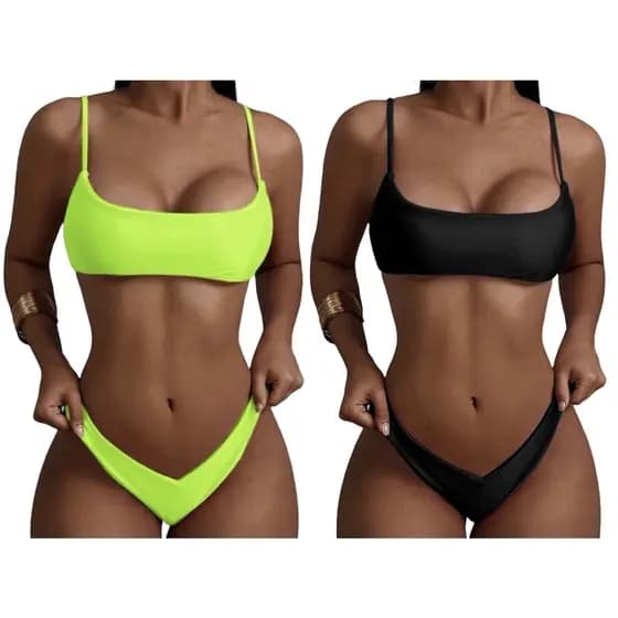Kit 2 Biquínis Forrados Suplex Modelo Cropped Top Faixa E Asa Delta Moda Gringa Feminino