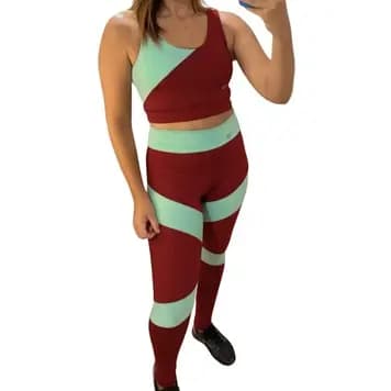 Conjunto de academia bicolor com bojo fitness feminino top e calça legging tecido suplex cintura alta