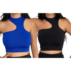 KIT 2 croppeds assimétrico top suplex forrado blusa feminina academia