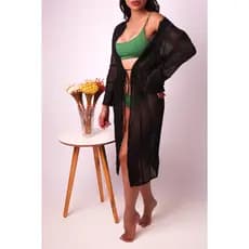 Saída de praia feminina longa de trico kimono manga longa estilo vestido tricot verão piscina  moda praia cardigan