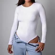 Body manga longa canelado moda feminina