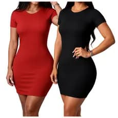 Kit 2 vestidos suplex manga curta forrado tubinho básico casual