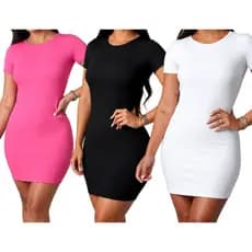 Kit 3 vestidos suplex manga curta forrado tubinho básico casual