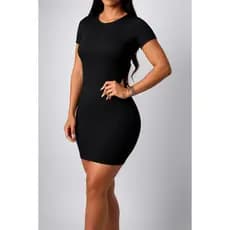 Vestido suplex manga curta forrado tubinho básico casual