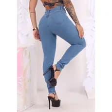 Calça jeans skinny feminina cintura alta com lycra