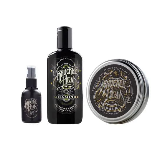 Kit Completo Essencial De Para Barba Barbudos Knuckle Head Shampoo 200 ML + Balm 30 Gramas + Óleo De Barba 50 ML