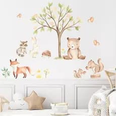 adesivo infantil de parede animais safari arvore