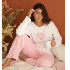 Pijama Feminino Inverno Fleece Soft Quentinho Conjunto Longo Bordado Premium