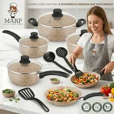 Kit de Panelas Marfim Antiaderente Conjunto 8 Peças Teflon Premium – Alta Qualidade Panelas Frigideira Leiteira