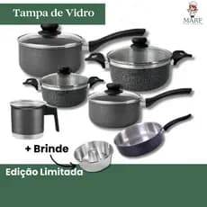 🖤 Conjunto de Panelas Kit com Pintura Eletrostática 6 Peças + Bônus Tampa de Vidro | Edição Limitada com Forma de Pudim