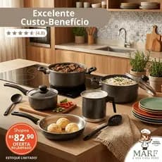 Jogo de Panelas 5 Pecas MARF Tampa de Vidro Kit 5 Peças Cozinha Completa Frigideira Leiteira Panelas