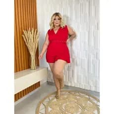 Macaquinho Love, Plus Size, Sem Manga, Veste do 46 ao 50, Crepe de Malha.