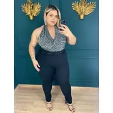 Macacão Luxo Lurex, Plus Size, Crepe de Malha, Veste do 46 ao 52.