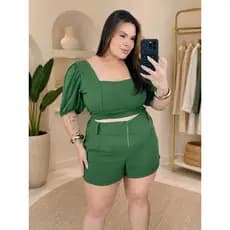 Conjunto Plus Size de Short e Cropped no Crepe Dunas, Tamanho Único 48/52